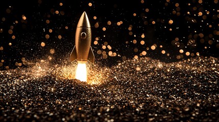 Poster - Golden Rocket Launching from Glitter