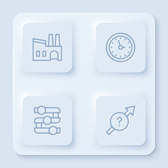 Poster - set line factory, clock, graph, chart, diagram and arrow. white square button. vector