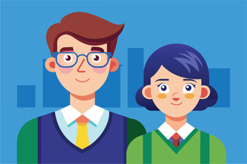 Poster - A teacher and student pose happily, representing a positive learning environment in education, Teacher student Customizable Disproportionate Illustration