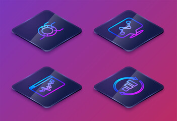 Poster - set isometric line pie chart infographic, graph, and . blue square button. vector