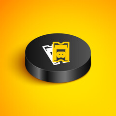 Poster - isometric line bus ticket icon isolated on yellow background. public transport ticket. black circle 