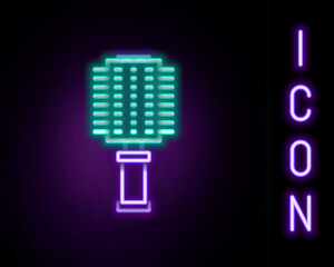 Fototapete - Glowing neon line Hairbrush icon isolated on black background. Comb hair sign. Barber symbol. Colorful outline concept. Vector
