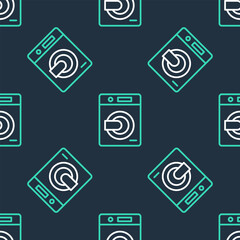 Poster - Line Washer icon isolated seamless pattern on black background. Washing machine icon. Clothes washer - laundry machine. Home appliance symbol. Vector