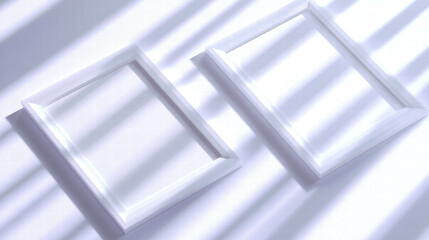 Poster - Minimalist display of two white frames with soft shadows for modern interior design