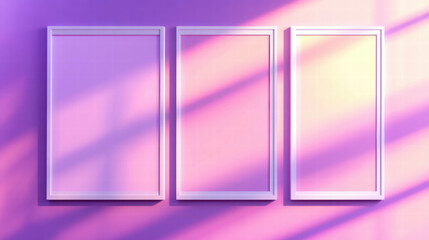 Poster - Minimalist interior design concept with three white frames on purple wall