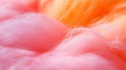 Poster - Close-up of soft wool with fine fibers in warm pink and orange hues for cozy textile design