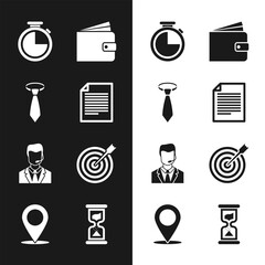 Poster - Set Document, Tie, Stopwatch, Wallet, Man with headset and Target arrow icon. Vector