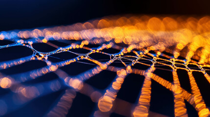 Poster - Enchanting spider silk threads with bokeh lights for delicate overlay texture design