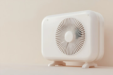 Poster - This 3D-rendered outdoor heating pump element features a sleek design with smooth edges and soft lighting. Set against a neutral backdrop, it emphasizes a clean aesthetic for branding purposes