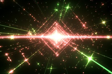 Poster - Hyperspace Voyage: A Digital Portal with Glowing Lines and Dazzling Particles