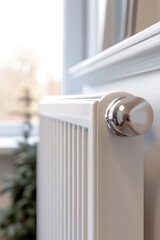 Poster - This 3D-rendered radiator icon features smooth edges and soft lighting, designed in a minimalistic style. The neutral background provides a clean and open space suitable for various branding needs