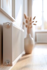 Poster - A 3D-rendered radiator icon is showcased with smooth edges and soft lighting. The neutral background creates a clean aesthetic ideal for branding purposes and design concepts