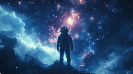 Wall Mural - an astronaut gazing at a stunning nebula in vast outer space