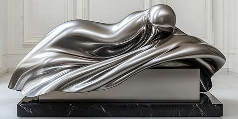 Poster - Modern Art: Captivating Metallic Sculpture with flowing drapery effect