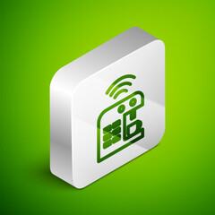 Poster - isometric line smart coffee machine system icon isolated on green background. internet of things con
