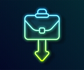 Poster - glowing neon line briefcase icon isolated on black background. business case sign. business portfoli