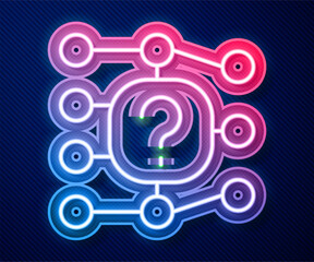 Fototapete - Glowing neon line Neural network icon isolated on blue background. Artificial intelligence AI. Vector