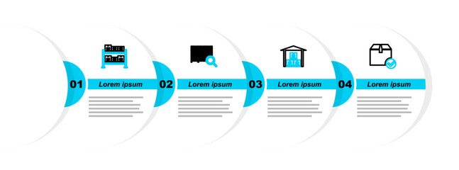 Poster - Set line Package box with check mark, Warehouse, Search barcode and icon. Vector