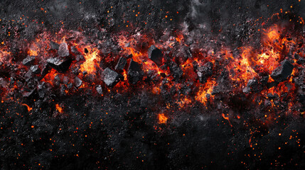 Poster - Intense overlay of burning embers with vibrant glowing coals for fiery design concepts