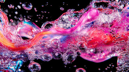 Poster - vibrant abstract liquid art with colorful bubbles in motion