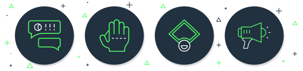 Poster - Set line Baseball glove, field, Speech bubble chat baseball and Megaphone icon. Vector