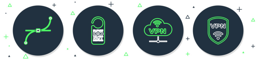 Fototapete - Set line Please do not disturb, VPN Network cloud connection, Bezier curve and Shield with wireless icon. Vector