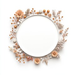 Poster - Elegant circular frame adorned with delicate flowers and foliage, creating a stylish blank space for text or images.