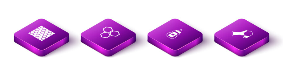 Poster - set isometric honeycomb, , jar of honey and and hand icon. vector