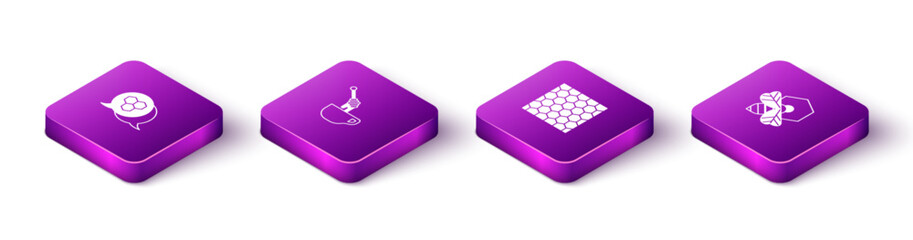 Poster - set isometric honeycomb, dipper stick with honey, and bee and honeycomb icon. vector
