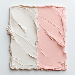 Poster - A textured canvas split between soft white and pastel pink hues, showcasing an artistic blend of colors.