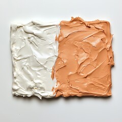 Poster - A smooth blend of white and peach-colored paint spread on a surface, showcasing texture and color contrast.