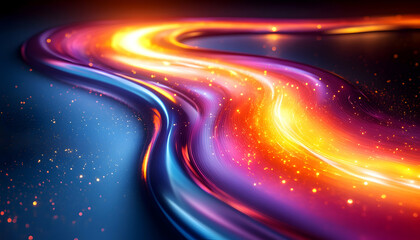 Poster - Abstract vibrant swirls of light and color, resembling a flowing river of energy. Glowing particles add depth and dynamism