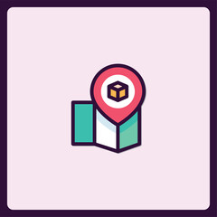 Poster - Minimalist icon representing package tracking on map for delivery solutions