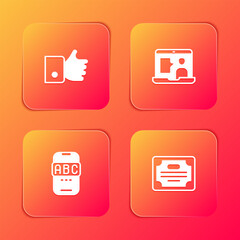 Poster - Set Hand like, Foreign language online study, and Certificate template icon. Vector