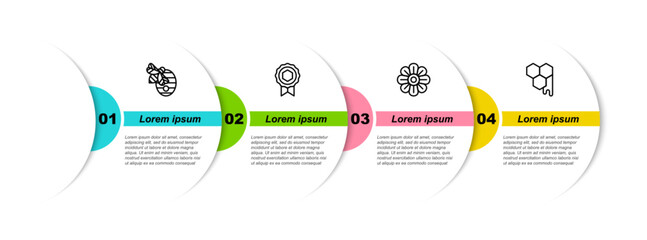 Poster - set line hive for bees, honey medal, flower and honeycomb. business infographic template. vector