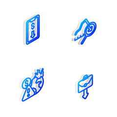 Poster - Set Isometric line Global economic crisis, Mobile stock trading, and Briefcase icon. Vector