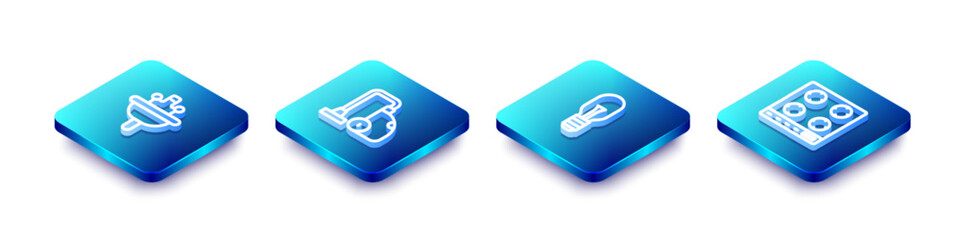 Poster - Set Isometric line Washbasin, Vacuum cleaner, Light bulb and Gas stove icon. Vector
