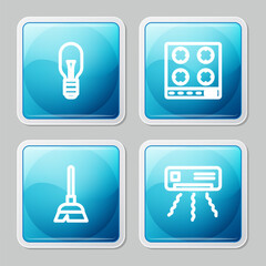 Poster - Set line Light bulb, Gas stove, Handle broom and Air conditioner icon. Vector