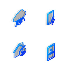Poster - Set Isometric line Mobile charging battery, Internet of things, House humidity and and password protection icon. Vector