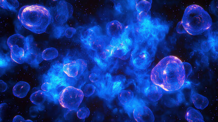 Poster - Celestial liquid nitrogen texture with glowing spheres in cosmic space