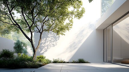Poster - Modern Home Courtyard Greenery Sunlight Minimalist Design