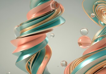 Poster - Abstract swirls of pastel colors with bubbles creating a dynamic visual effect