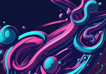 Poster - Abstract colorful design with vibrant pink and teal flowing shapes