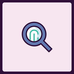 Poster - Blue magnifier glass examining green fingerprint identification icon
