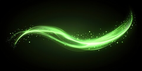 Poster - Green glowing wave with sparkling particles creates an ethereal atmosphere in a dark background