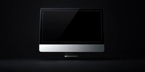 Poster - Black computer monitor with blank screen in a dimly lit room showcasing minimalist design