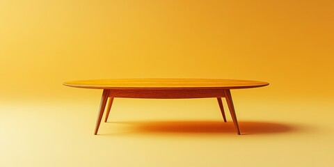 Poster - Modern wooden coffee table with a sleek design against a vibrant orange background