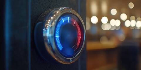 Poster - Round temperature gauge with red and blue markings in a stylish indoor setting