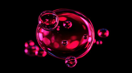 Poster - Vibrant crimson oil texture with abstract bubbles in dark space