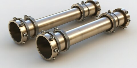Poster - Detailed view of two stainless steel pipes showcasing industrial design elements and connection features